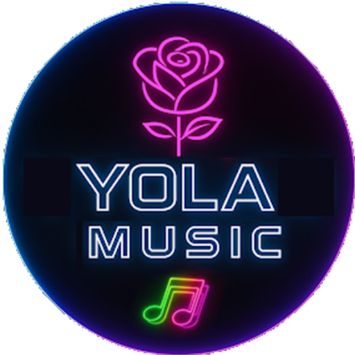 Logo circular de Yola Music con rosa neón sobre fondo oscuro